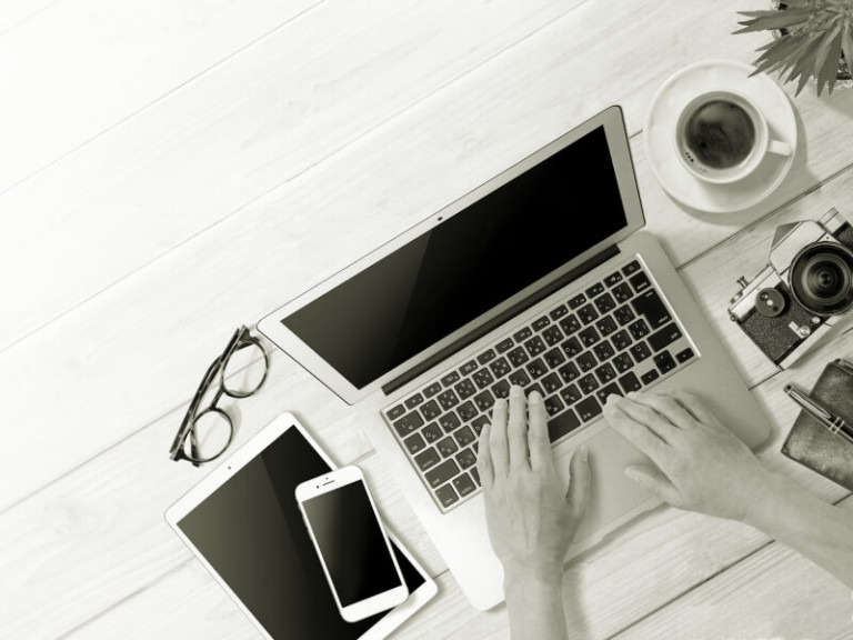 working at computer in office