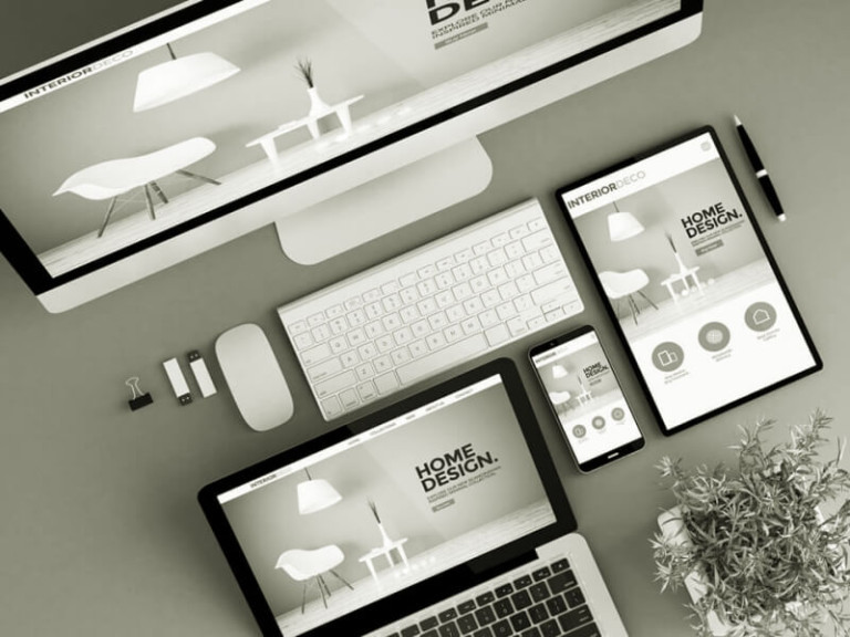 Top view of Laptop with Tablet and smart phone